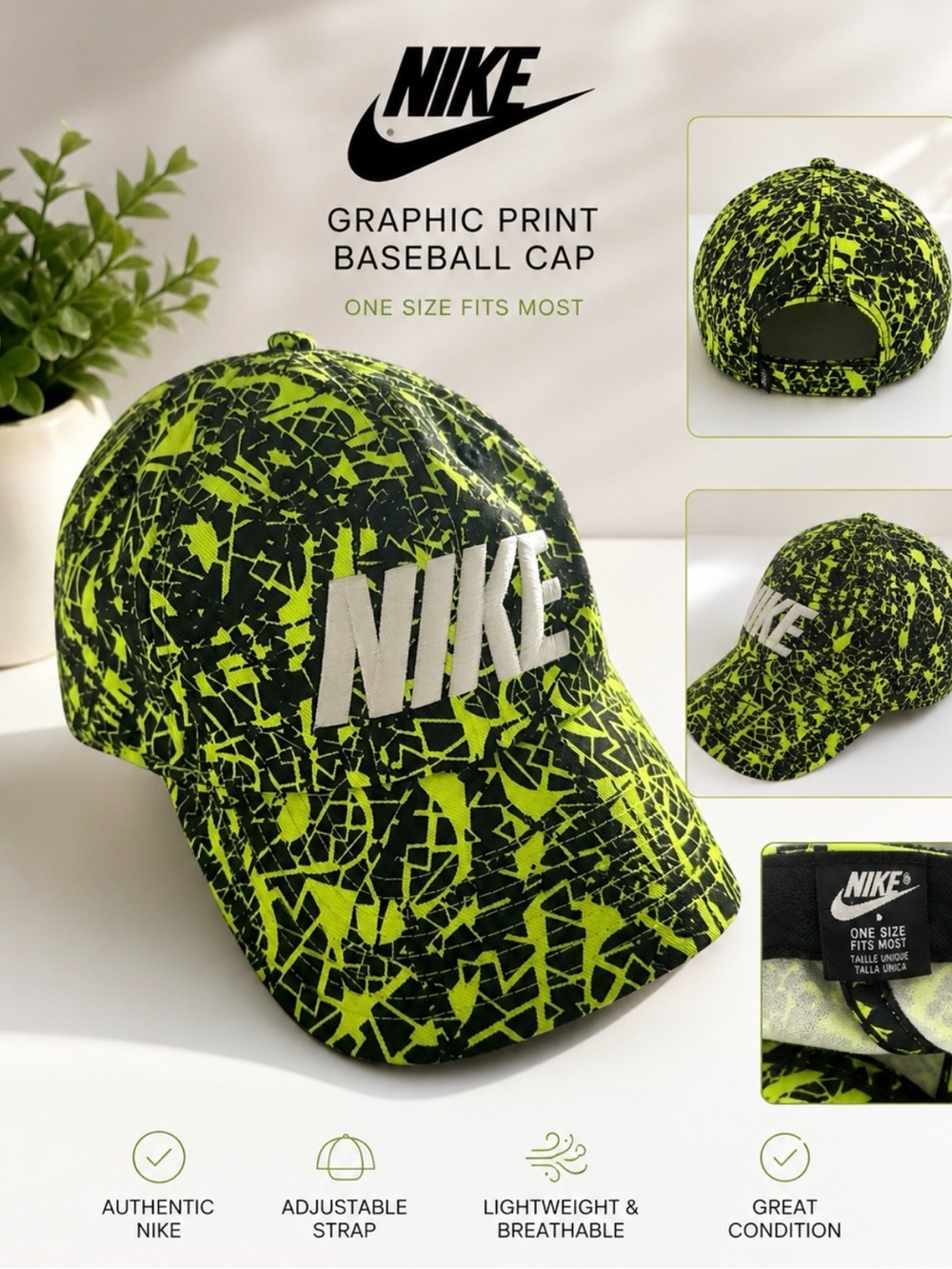 Original Nike Yellow & Black Splatter Graphic Baseball Cap